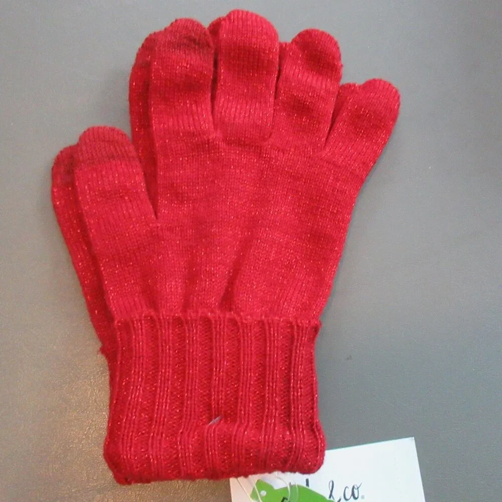 Style & Co. Women's Knit Gloves, Red Shiny Sparkle, One Size